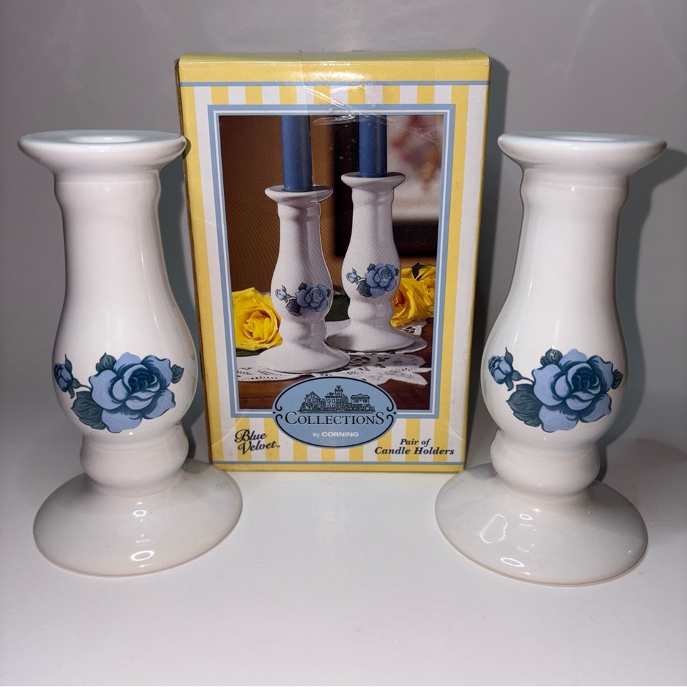 Vintage Collections by Corning Candle Holders Blue Velvet Rose Design Jay Import
